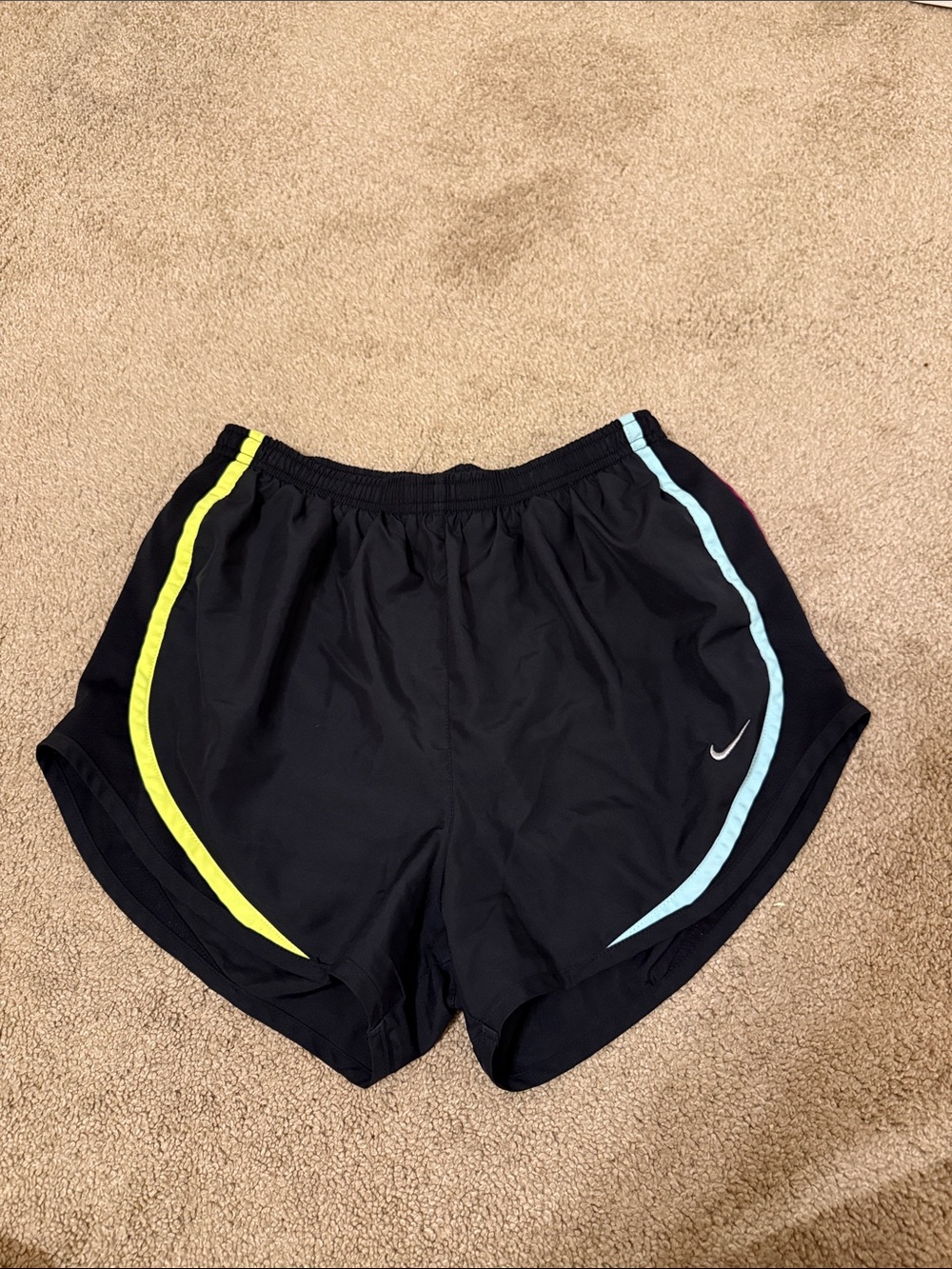 Nike Black Shorts with Neon Yellow and Light Blue Accents